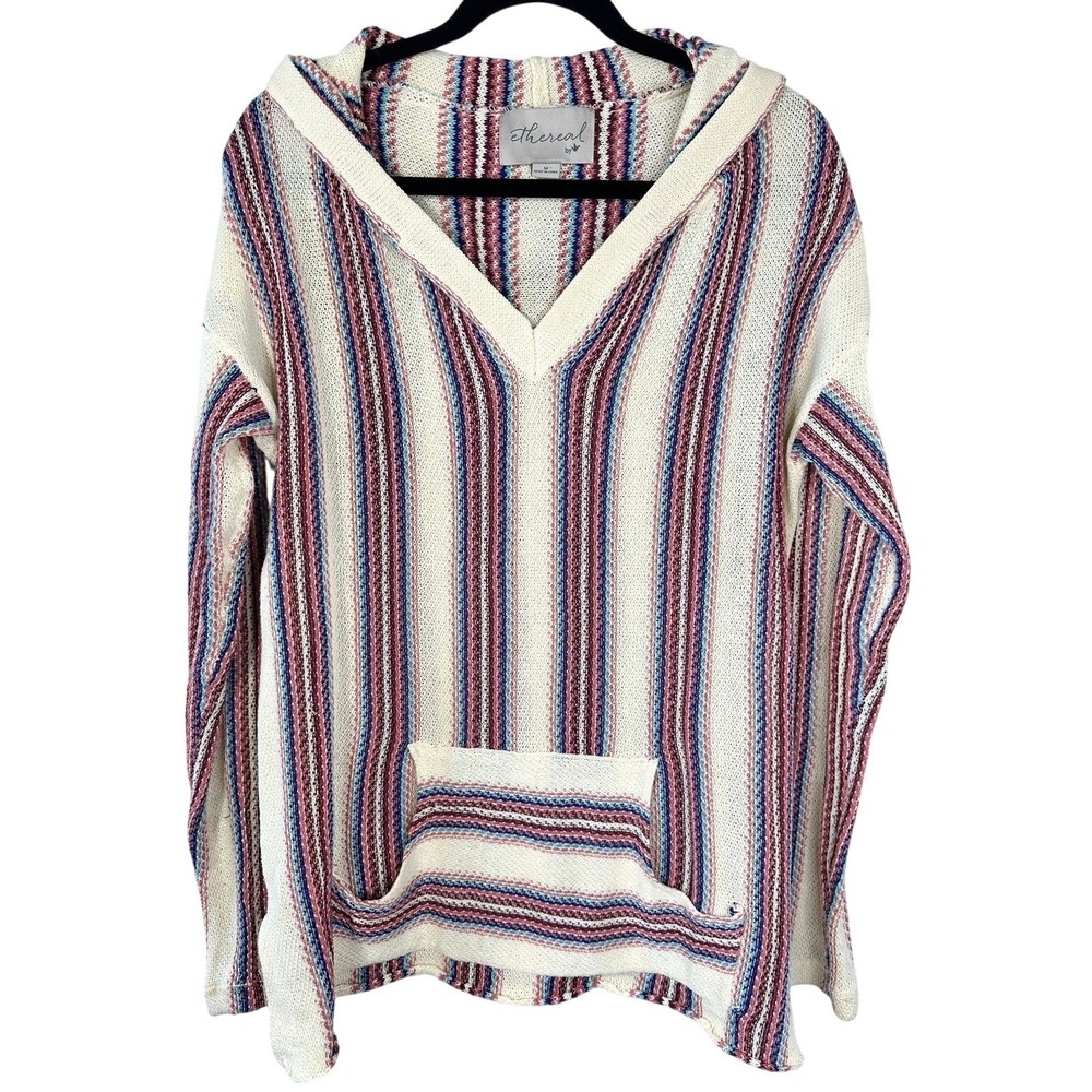Ethereal‎ Baja Hoodie Sweater M Lightweight Striped Knit Boho Hippie Beach Surf